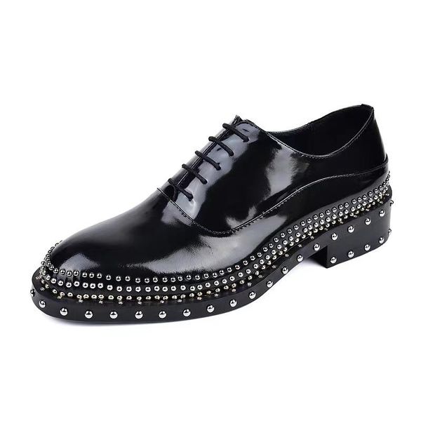 

dress shoes men's real leather round toe formal lace up business rivets black m32