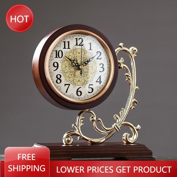 

desk & table clocks living room metal clock wood creative vintage luxury decorative retro budzik elektroniczny home decoration