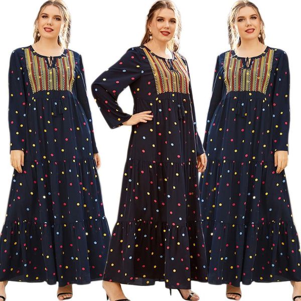 

ethnic clothing dubai muslim women long dress polka dot embroidery abaya vintage maxi robe gown middle east islamic kaftan plus, Red