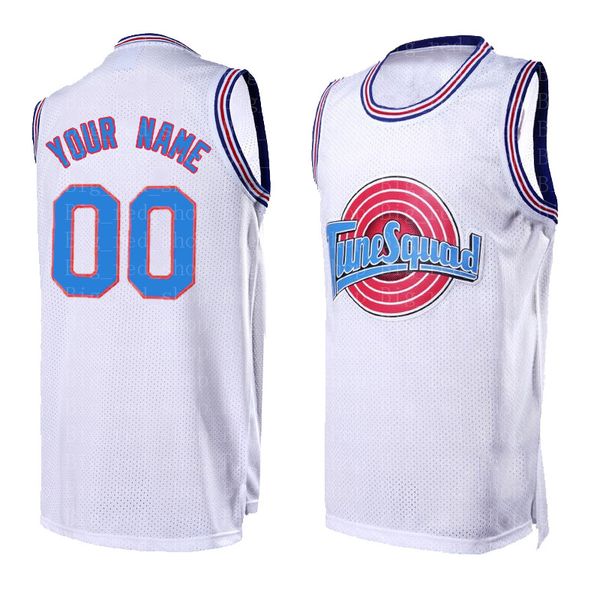 Costume DIY Projeto Filme Space Jam Qualquer Número Jersey 00 Malha Basquetebol Suéter Personalizado Costura Nome da Equipe e Numbe Branco 8998