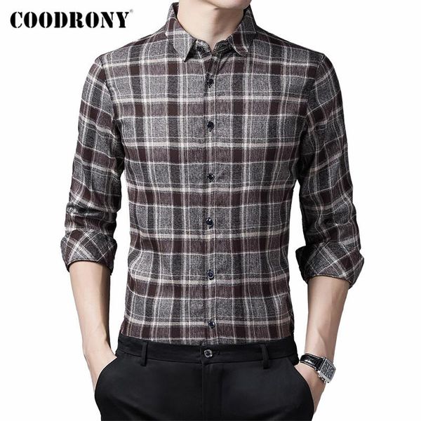 

men's casual shirts coodrony brand spring autumn arrival business fashion plaid long sleeve slim fit shirt men clothes c6154, White;black