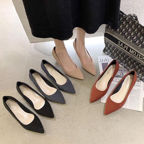 

high heels 2021 female spring and autumn stiletto professional job shallow mouth korean fashion pointed single shoe cover foot. dress shoes, Black