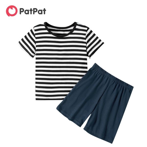 

summer 2-piece baby / toddler boy striped tee and solid shorts set 210528, White