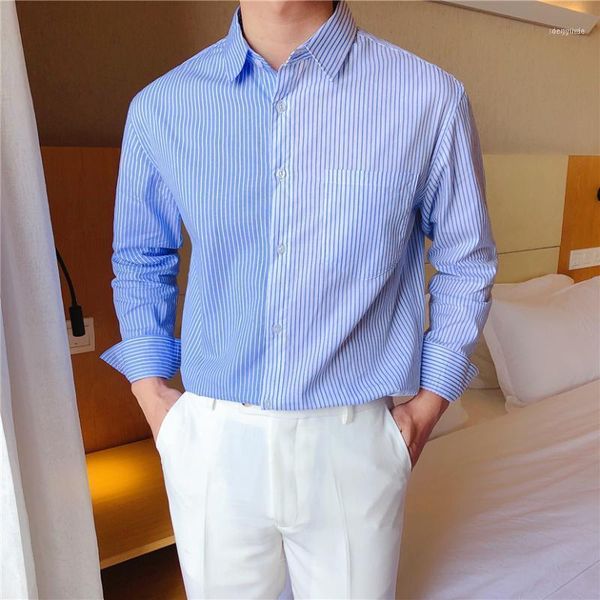 

men's dress shirts blue striped business shirt chemise homme autumn korean formal for men camisa social masculina male stitching1, White;black