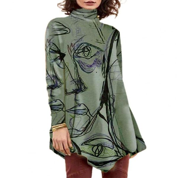 

women's blouses & shirts women blouse fashion pullover comfy casual high neck long sleeve print abstract 3xl, White