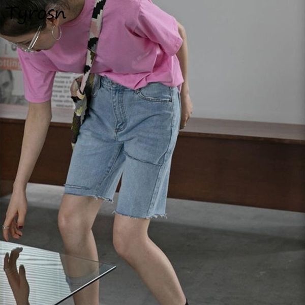 

women's shorts denim high waist knee-length loose straight ripped holes harajuku streetwear vintage students fashion short trousers, White;black