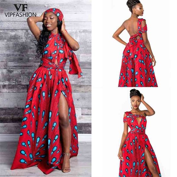 VIP FASHION Mode Sommer Tribal Nation Stil Sexy Lange Robe Floral African Print Kleid Für Frauen Plus Größe Indische Lange kleid 210331