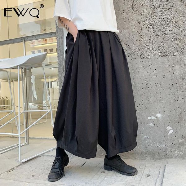 

men's pants ewq / 2021 fashion autumn japanese version wide leg bloom men loose casual drawstring ankle-length trousers tide 9a108, Black