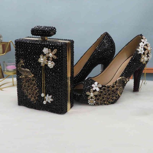 

dress shoes open toe black crystal peacock party wedding shoes bride woman high heel platform ladies female pumps 1a4z
