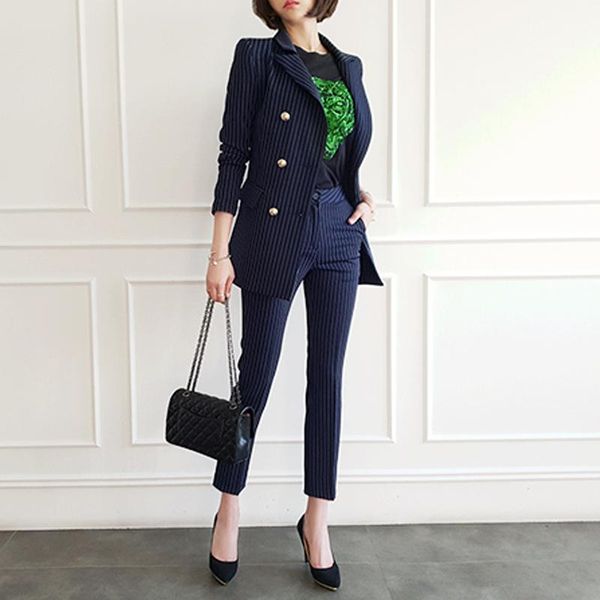 

women's suits set stripe slim blazer & pencil pants 2 pieces women formal ol office lady suit work pant two piece, White