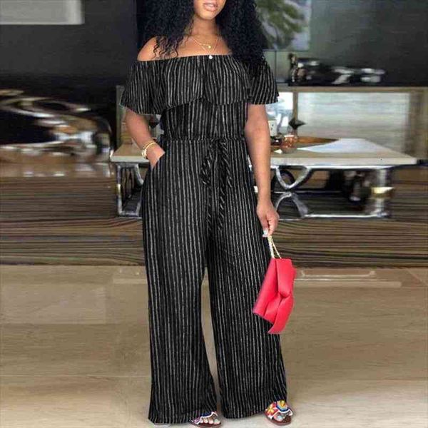 

casual overalls palazzo womens jumpsuit demin off shoulder striped sumemr print elegant playsuits, Black;white