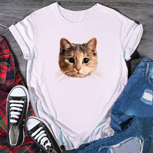 

women's t-shirt 3d cat print woman tshirt short sleeve tee female casual graphic drop, White