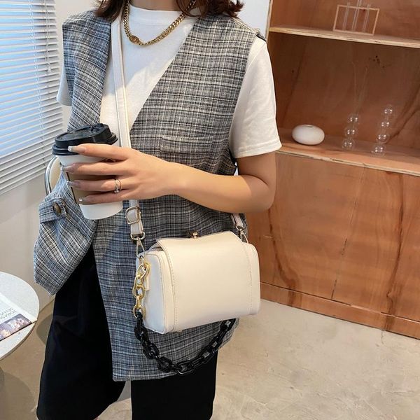 

evening bags acrylic chain design women's shoulder 2021 summer solid color designer handbags female travel pu leather crossbody bag