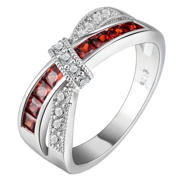 

wedding rings mystery red cross ring fashion white & black gold filled jewelry vintage for women birthday stone gifts, Slivery;golden