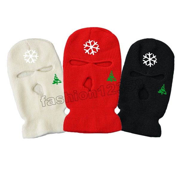 

christmas snowflake pattern ski mask knit hat 3 hole embroidery beanies caps face cover winter balaclava full face mask bonnet, Blue;gray