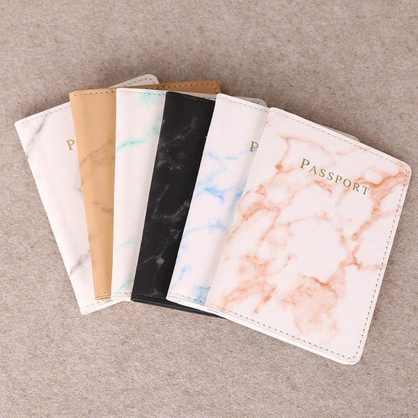 

card holders fashion women men passport cover pu leather marble style travel id holder packet wallet purse bags pouch, Brown;gray