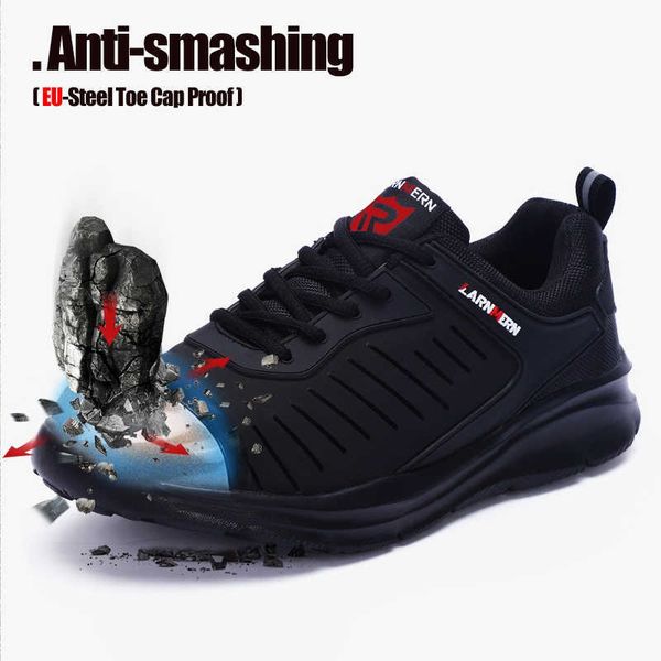 

larnmern men's safety shoes steel toe construction protective footwear lightweight 3d shockproof work sneaker shoes for men 211007, Black;brown