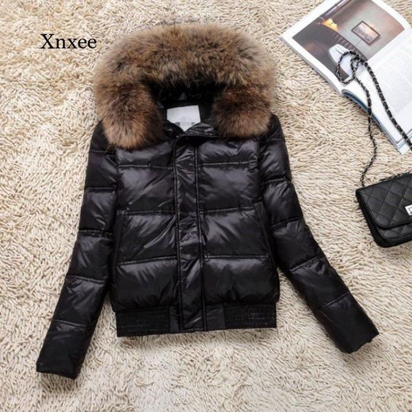 

women's jackets 2021 winter pure color fur collar white hooded jacket short women slim casual down, Black;brown