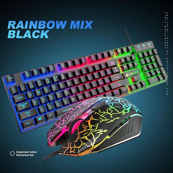 

keyboard mouse combos italian layout keyboard, rainbow hybrid- light usb ergonomic gaming with silent set
