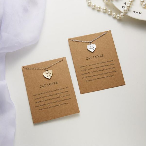 

printed paw cat love necklace animal cat footprint clambone chain, Silver