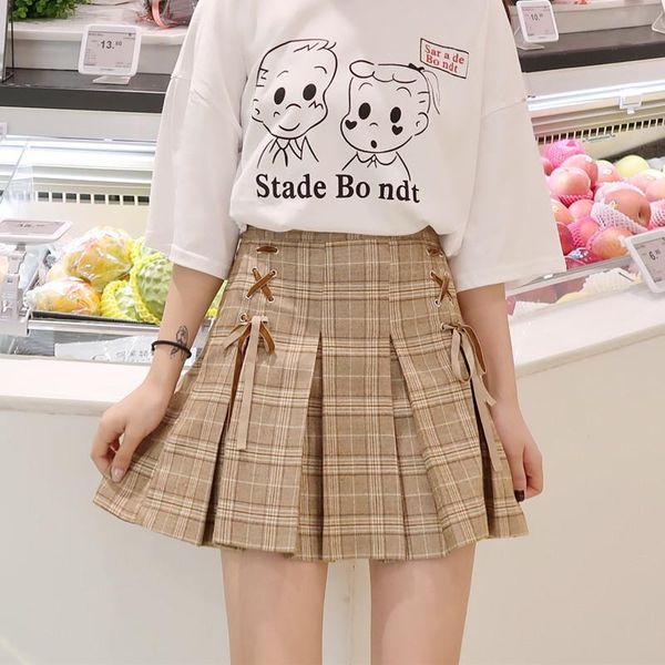 

plus size high waist pleated skirt women 2021 autumn winter plaid mini faldas mujer skirts, Black