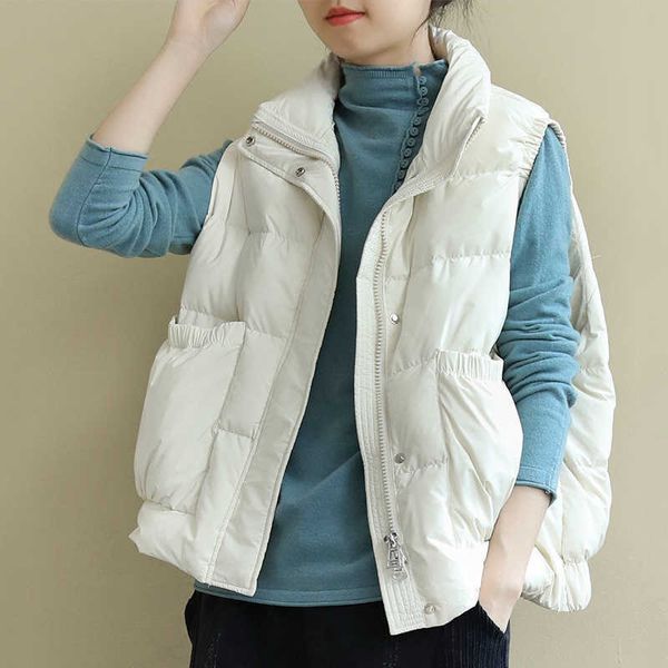 

ultra light down vest women short windproof lightweight warm waistcoat female white duck coat sleeveless 210531, Black;white