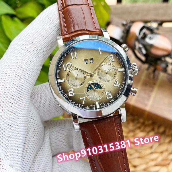 

wristwatches automatic mechanical gradient blue watches stainless steel geometric moon phase watch male number clock 41mm, Slivery;brown