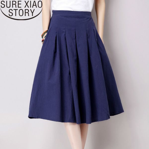 

faldas mujer moda skirts womens shirts high waist a-line mid-calf solid casual pleated skirt 2214 50 210415, Black