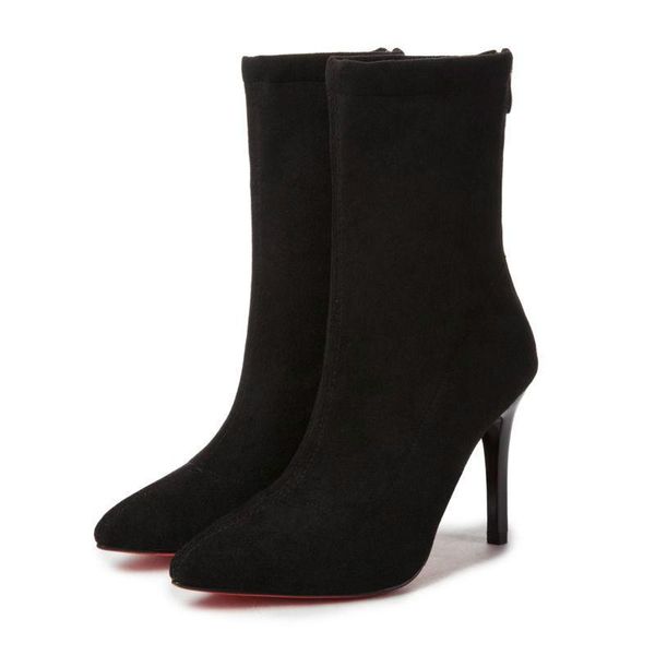 

boots 2021 women's sock point toe high stretch heel ankle pump shoes socks women, Black