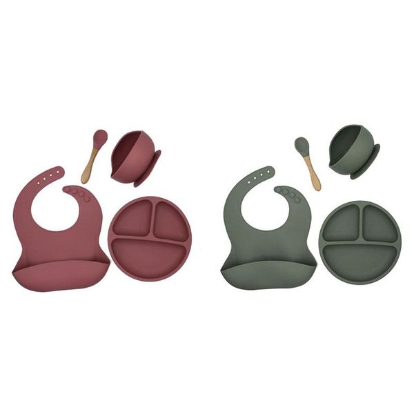 

dishes & plates 4pcs bpa baby silicone tableware waterproof bib bowl and spoon