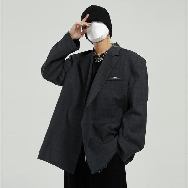 

men's suits & blazers wear tide koean casual plaid suit coat for male 2021 autumn loose simple fashion long sleeve, White;black