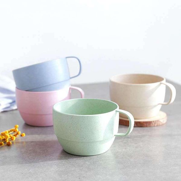 

mugs 4pcs/set plastic straw coffee cup couple biodegradable wheat fiberreusable eco friendly cute cafe tea milk breakfast