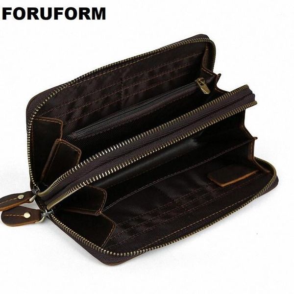 

wallets brand double zipper men with phone bag vintage genuine leather clutch wallet male purses large capacity li-17251, Red;black