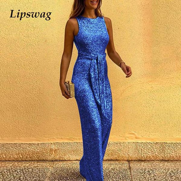 

women's jumpsuits & rompers elegant women sleeveless sequin glitter shiny trousers wide leg pants 2xl backless belt bodysuit playsuit, Black;white