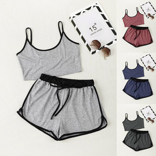 

stylish sports suit women's tracksuits suspender pajamas short, Gray