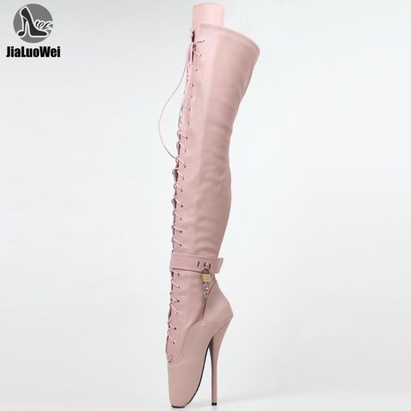 

boots jialuowei 18cm high heel thigh ballet pink with lace and lock, Black