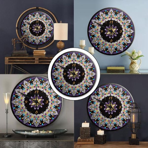 

mandala diamond painting clock 5d metal tin signs embroidery cross wall clocks