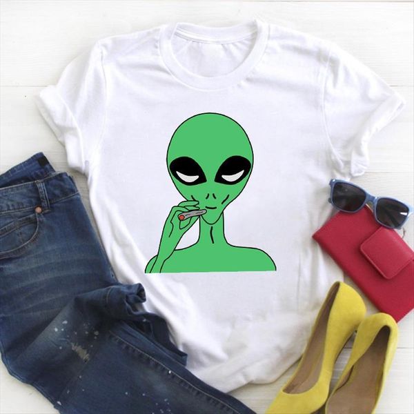

flower cartoon smoking printed fashion womens summer tee clothes graphic, White