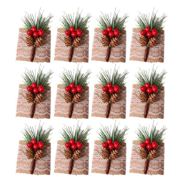

napkin rings burlap set of 12, rustic handmade by pinecones and berries, ring for christmas wedding