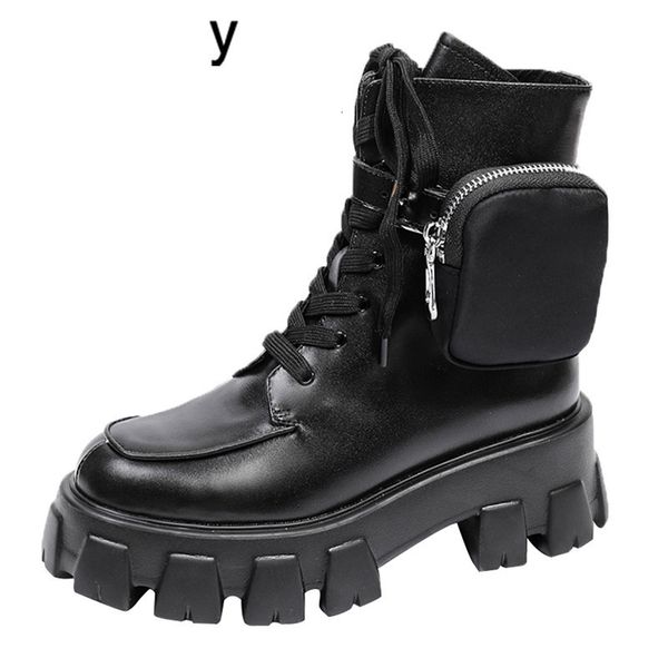 

boots thick sole removable pocket designer ankle women casual platform shoes british style short motorcycle botas uou4, Black