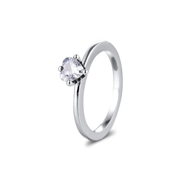 

100% 925 sterling silver rings for women clear heart solitaire ring fine jewelry wedding party gift bague femme cluster, Golden;silver