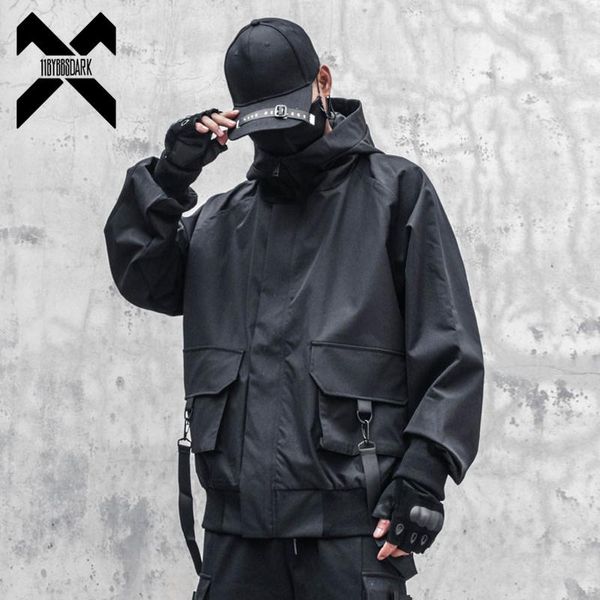 

men's jackets 2021 black loose cargo windbreaker streetwear functional hooded jacket fashion autumn coats techwear wb297, Black;brown