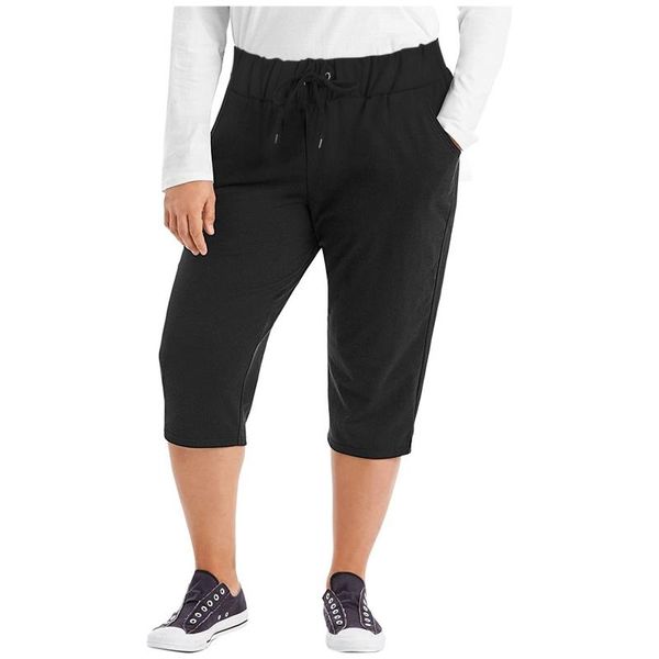 

women's pants & capris solid color women fashion drawstring pocket sweatpants plus size autumn spring cotton linen capri harajuku, Black;white
