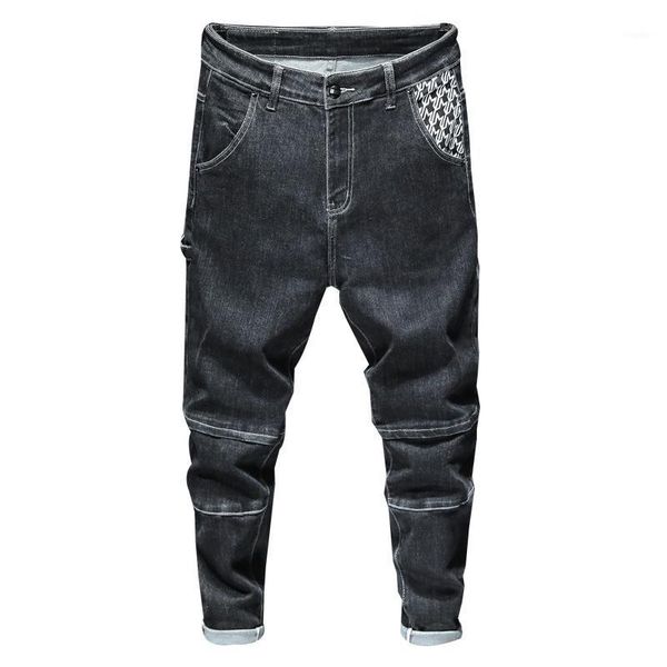 

men's jeans black baggy men wide pants for loose fit high waist stretch fashion trousers harem relaxed tapered guinnes, Blue