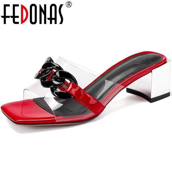 

concise cool genuine leather sandals for girls metal decoration thick heels pumps 2021 est party dancing shoes woman, Black
