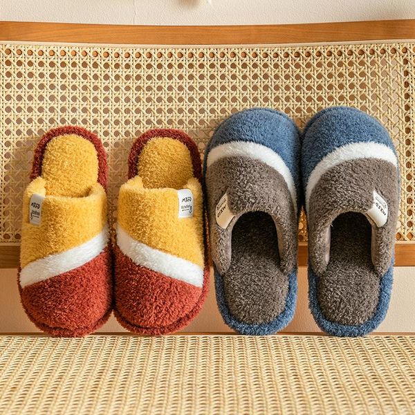 

slippers women winter fluffy indoor plush fur mixed colors lovers couple warm home closed toe flat heel nice quality, Black
