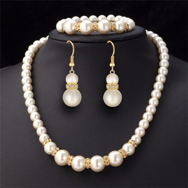 

earrings & necklace fashion pearls bracelets jewelry sets for women bride wedding accessories, Silver