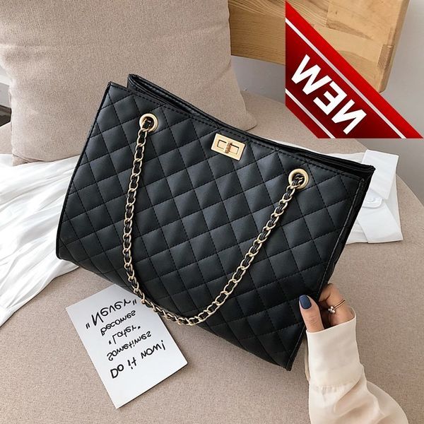 

black big tote s for women chain crossbody diamond lattice shoulder bag female large leather plaid shopper handbags sac