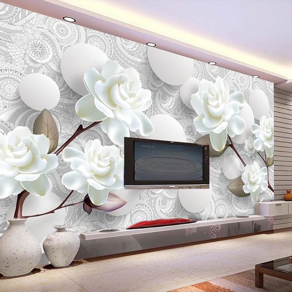 

wallpapers custom mural wallpaper european style 3d stereoscopic relief flower circle ball tv background wall decor living room