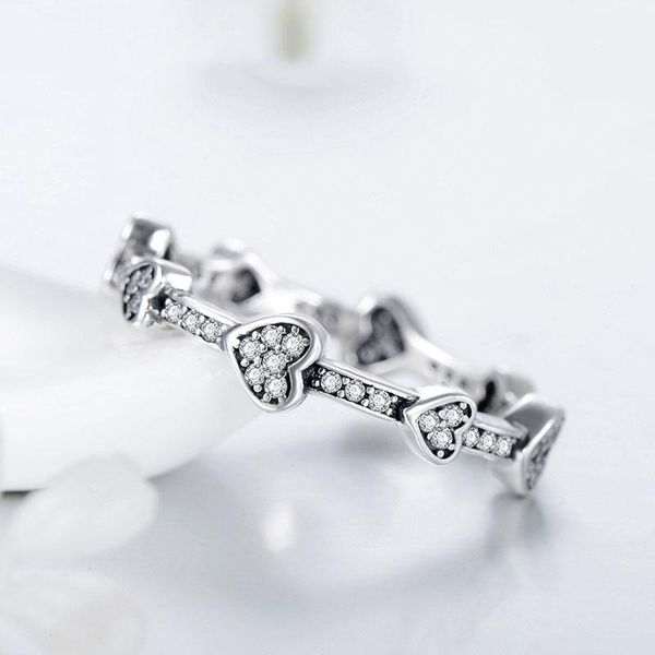 

cluster rings 100% 925 sterling silver pan ring innovative heart to for women wedding party gift fashion jewelry, Golden;silver